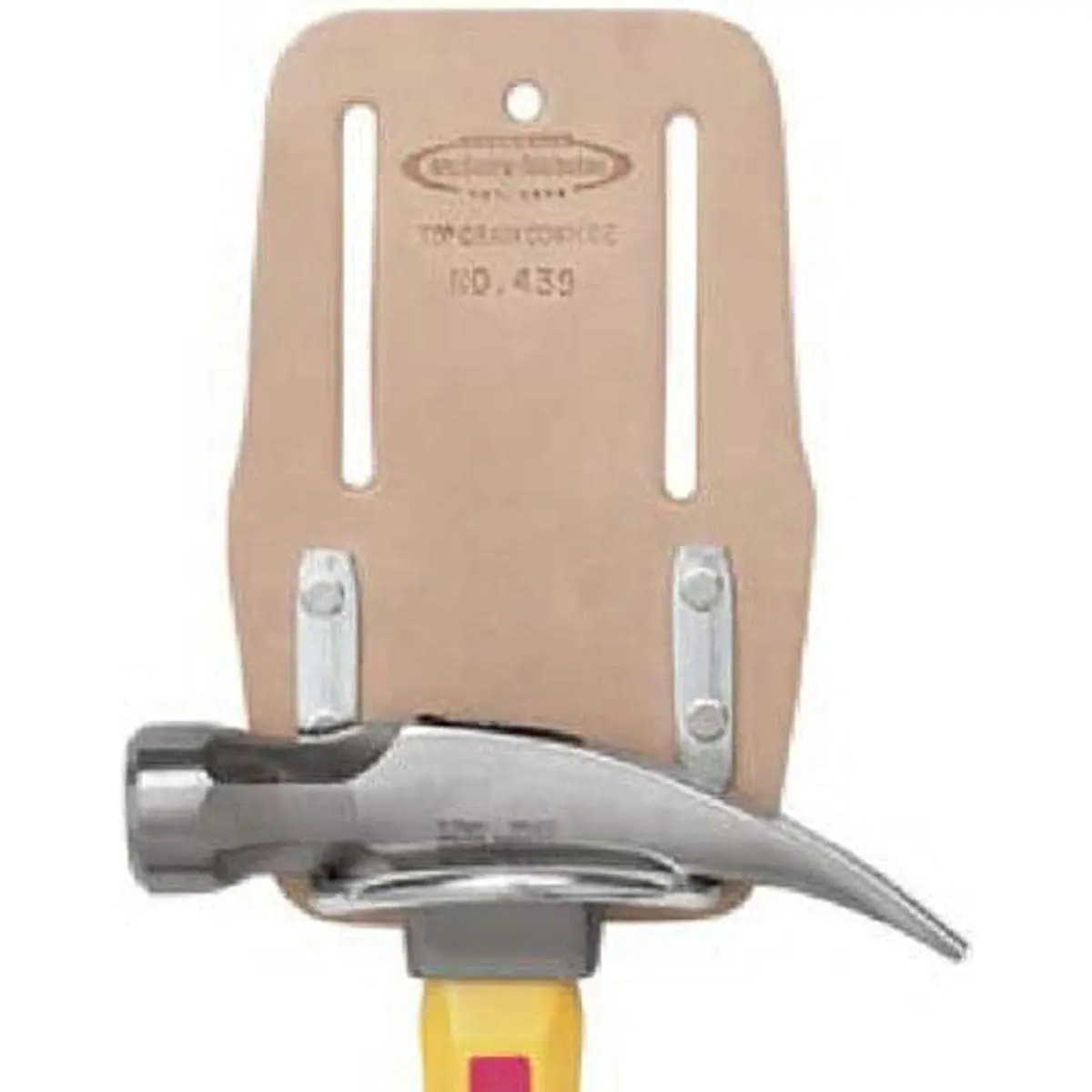 RPPSTER GROUP 439 Steel Hammer Holder, Top Grain Saddle Leather Protective Gear, Double Rivet Reinforced Metal Tool Organizer with 2-3/4" Belt Slots, Cradle Loop Design, Dust Resistant for Home Improvement