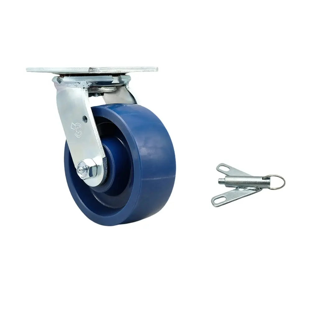 Service Caster SCC-30CS520-SPUR-BSL Heavy Duty Solid Polyurethane Swivel Caster, 5" Wheel, Bolt-On Lock, Plate Mount, 1000 lbs Capacity, for Industrial Users' Commercial Equipment, Warehouse Trucks (Drywall, Food Service)