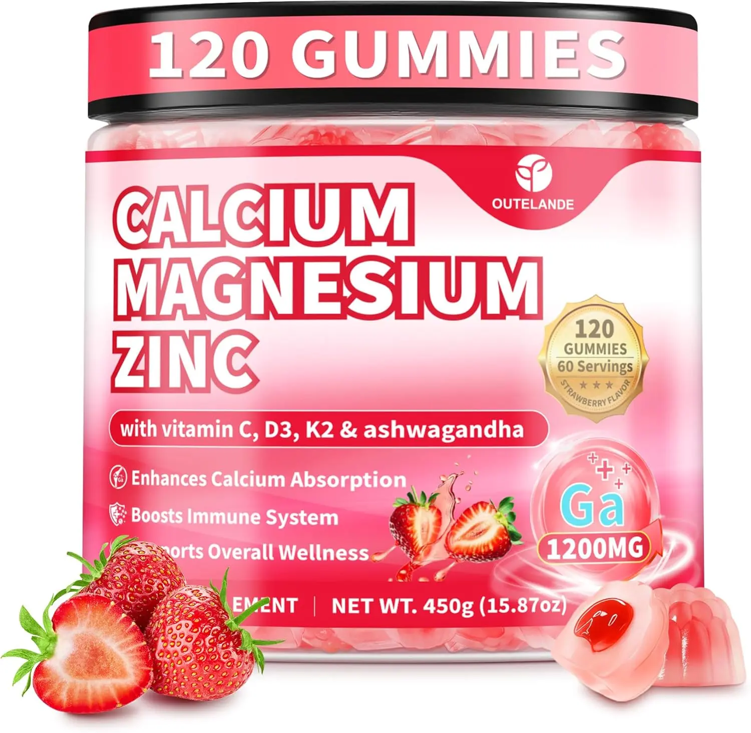 Calcium 1200mg with Vitamin D3 and K2 Gummies for Adults Calcium Citrate Supplement for Women and Men with Magnesium Zinc B6 and B12 Extra Absorption 120 Count Daily Bone Energy and Immune Support
