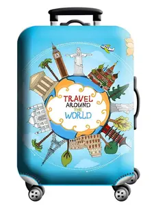 Elastic Cartoon World Map Luggage Protective Cover Zipper Suit For 18-32 inch Bag Suitcase Covers Trolley Cover Travel Accessories