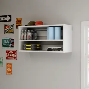 Sauder GarageCore Upper Cabinet Wall-Mounted Storage with Adjustable Shelves Melamine Surface White Finish for Garage Organization