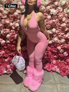Women's Sexy Backless Halter Neck Party Romper, Sleeveless High Waist Butt Lifting Jumpsuit, Slim-Fitting Long Pants, All Seasons Fashion Overalls, Womenswear