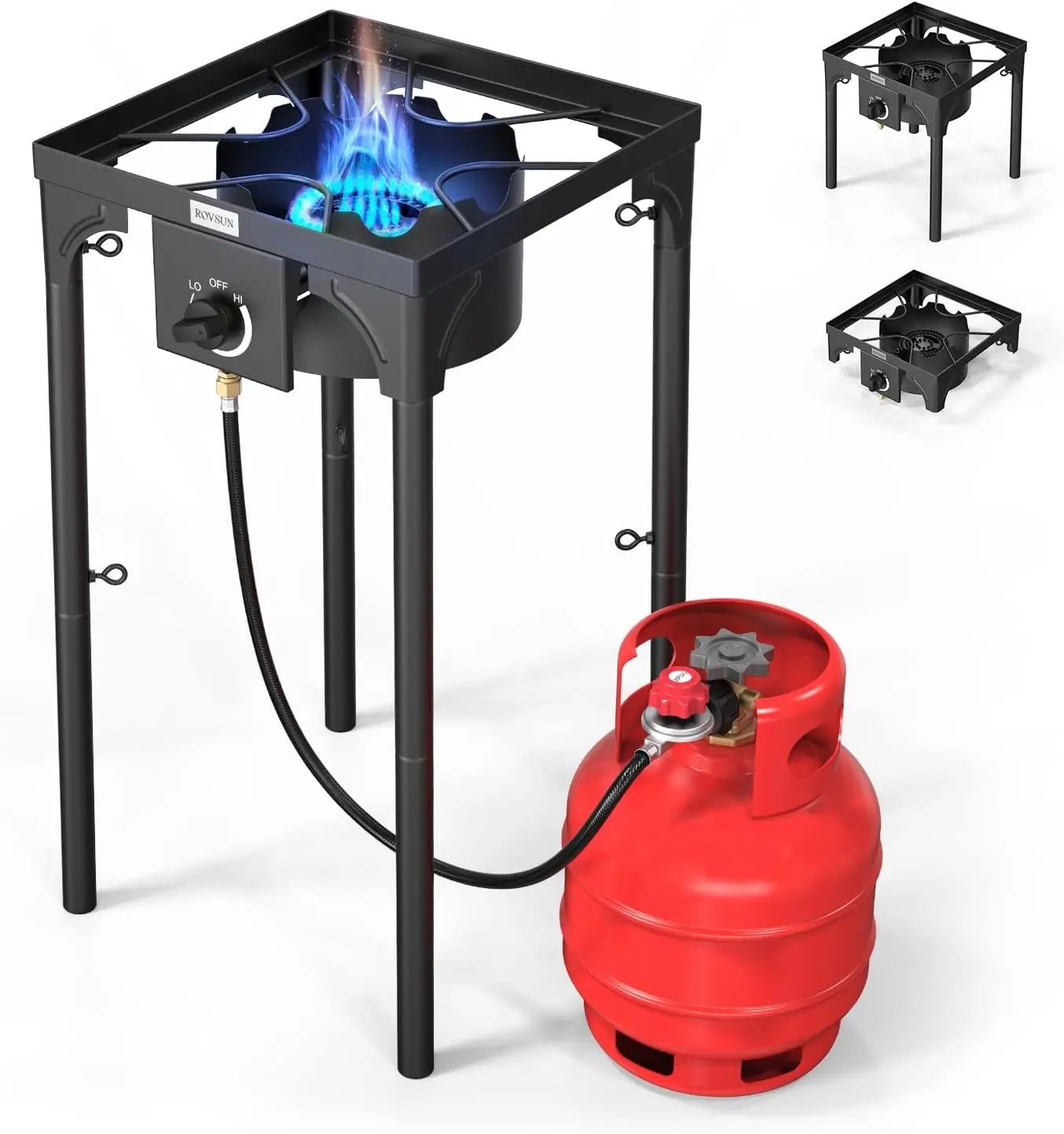 ROVSUN 75000 BTU Portable Gas Camping Stove/with Side Shelf & Carrying Bag, Outdoor Propane Burner with 20psi Regulator, High Pressure Single Cooker Camp Cooking Home Brewing