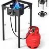 ROVSUN 75000 BTU Portable Gas Camping Stove/with Side Shelf & Carrying Bag, Outdoor Propane Burner with 20psi Regulator, High Pressure Single Cooker Camp Cooking Home Brewing