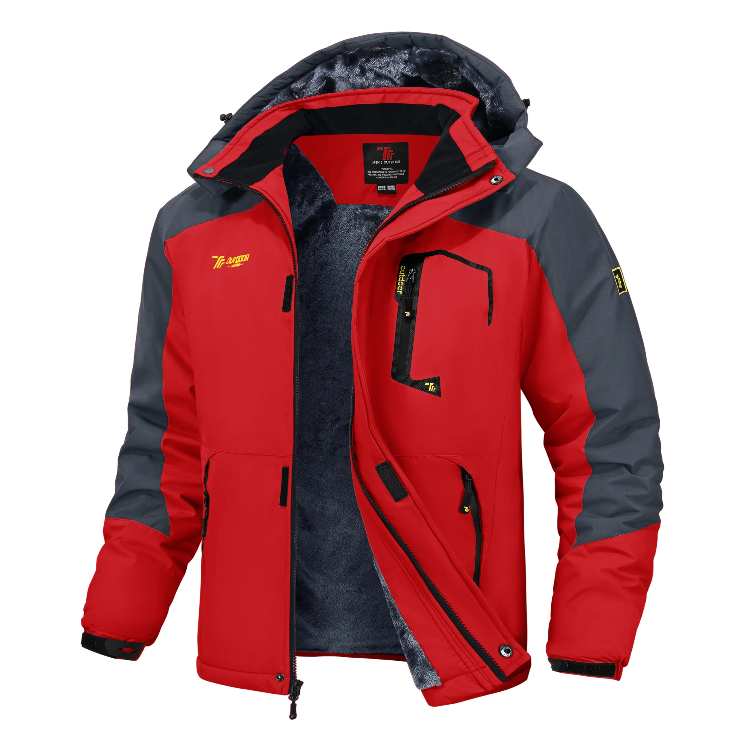 【Creator's Pick】YSENTO Men's Waterproof Ski Snow Jacket 【Plus Size,S-XXXXL】Mountain Rain Jackets Fleece Outwear With Muti Pockets Winter Coat Outdoor Clothing  Windbreaker fits #Christmas gift #RED #UglyJacket Gamis Tops