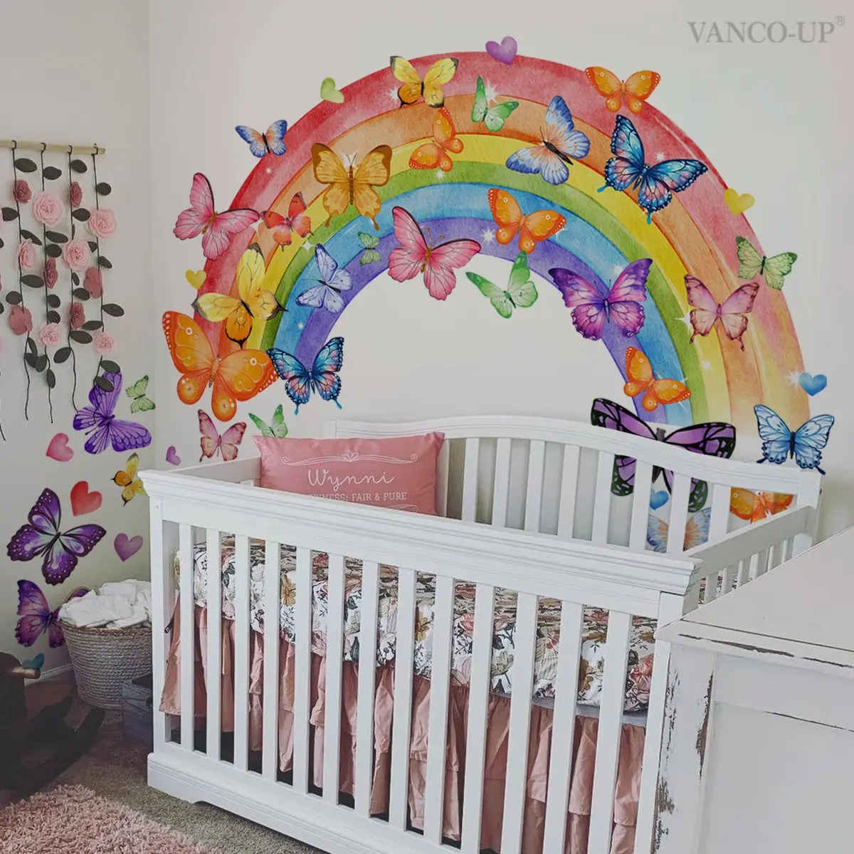 Hand-Drawn Rainbow & Butterfly Wall Stickers Set (30x90cm X2), Wall Decal Art Stickers, Vibrant Home Decor Wall Decorations for Living Room Bedroom Background Decoration