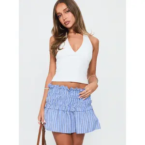 Othira Shirring Mini Skirt Blue Stripe