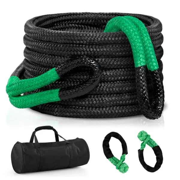 Kinetic Recovery Rope Kit, 54200Lbs 1.25in x 30ft Black & Green with Soft Shackle, 35% Elasticity Heavy Duty Offroad Snatch Strap, 100% Double-Braided Nylon & Polyester, 15x Stronger Than Steel for Jeeps Trucks ATV SUV, Shock Absorption, Off-Road Rescue,