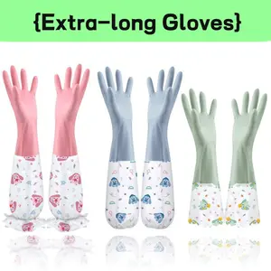 Extra-Long Cuff Kitchen Cleaning Gloves (Pink) Extra-Long Cuff Kitchen Cleaning Gloves (Pink)