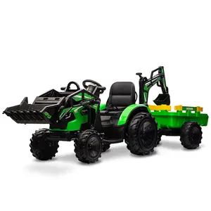GARVEE 3-in-1 Ride-On Tractor, 24V Electric, Excavator & Bulldozer, Remote Control, LED, Music, USB/Bluetooth max 66 lbs - Bright-green