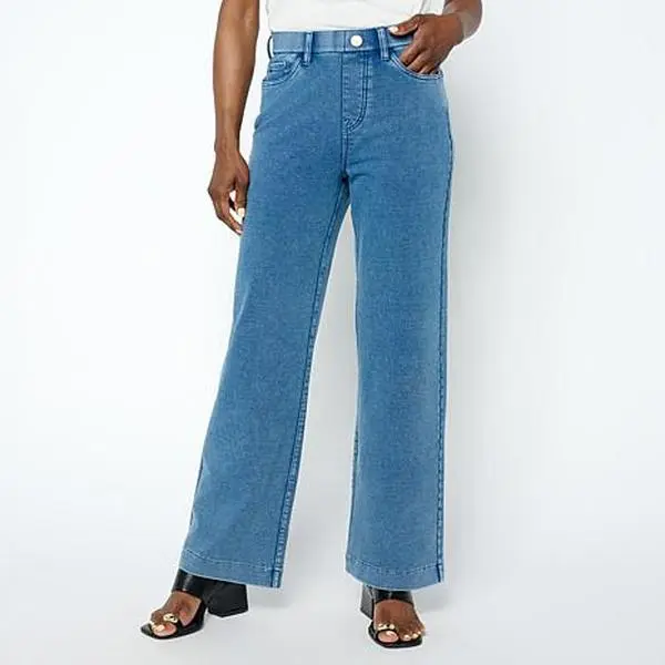 DG2 by Diane Gilman Knit Flex Denim Pull-On Wide-Leg Pant