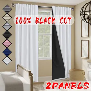 2 pieces, made of polyester material, coated with film technology, 100% blackout, noise reduction and thermal insulation curtains, hanging through poles, suitable for decoration occasions such as bedrooms, living rooms, offices, kitchens, balconies, etc