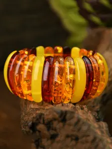 Amber Pumpkin Bracelet, Neutral Boho Style, Simple Personality Wide Elastic Band, Christmas Thanksgiving Gift, Unisex Jewelry