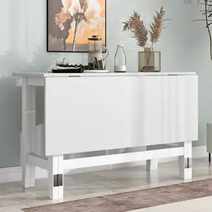 Farmhouse Wood Extendable Dining Table with Drop Leaf for Small Places - Classical White Top, 4 Seating Capacity, Solid Wood Construction, Rustic Texture, 47x18x30 Inches