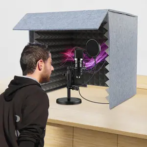 CNCEST Portable Desktop Soundproof Booth for Recording, Foldable Vocal Isolation Shield with Acoustic Sponge for Podcasting, Streaming, Home Studio