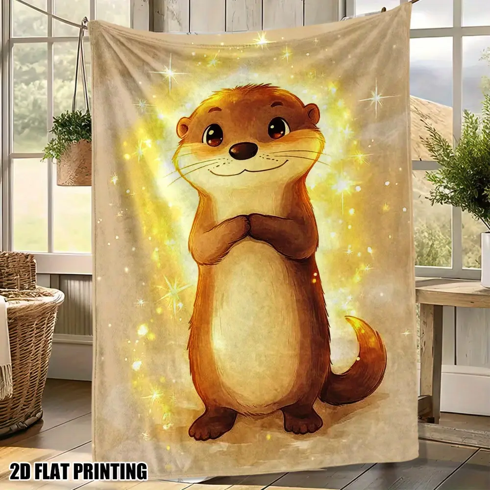 1pc Soft Interesting and Adorable Sea Otter Printed Flannel Throw Blanket - Suitable for Sofa, Bed, Chair, and Office - Perfect Comfort for All Year Round