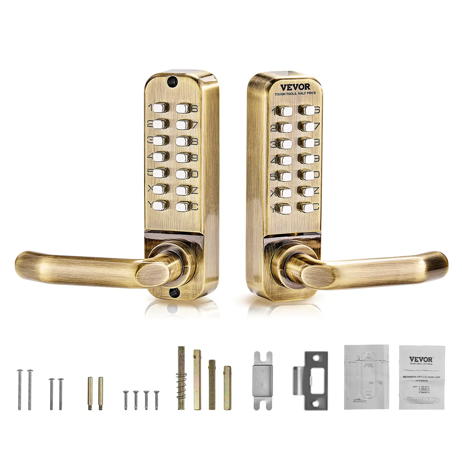 【DealsForYouDays】VEVOR Mechanical Keypad Door Lock, keyless entry door lock for gate, 14-Button Mechanical Combination Lock with Handle, Double-Sided Waterproof Stainless Steel for Home, Office, Fence, Garage