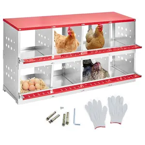 GAOMON Chicken Nesting Boxes, 8 Compartments Metal Design with Roll Out Egg Collection, Ventilation & Swing Up Perch for Chicken Coop,Egg Laying Boxes for Hens, Ducks,Red
