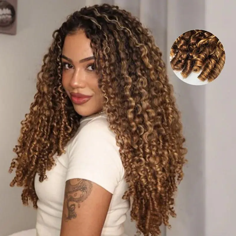 ISEE HAIR 250% Density Burmese Curly Highlight Brown Color Wear Go Half Wig Minimal Leave-Out InvisiFit Strap Flip Over Wig Glueless Human Hair Wigs for Beginners Vacation Hair,Summer Hairstyles#SummerWins #DealsForYouDays