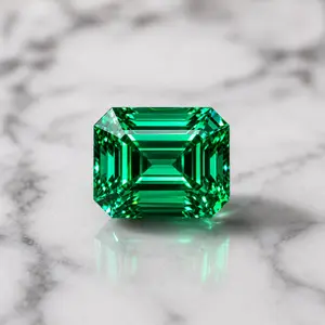 VEYRA 3ct Emerald Cut Green Color VVS1 Hand-Cut Moissanite GRA Certified Custom Setting Available for Ring, Necklace & Earring