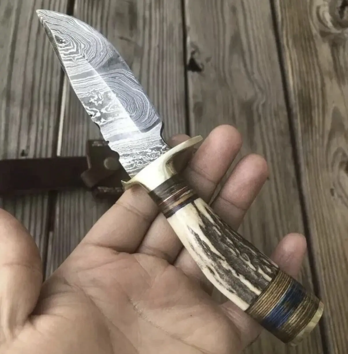 Custom Handcrafted Damascus Steel Fixed Blade Skinner Knife Outdoor Knife With Sheath-St4agAntler