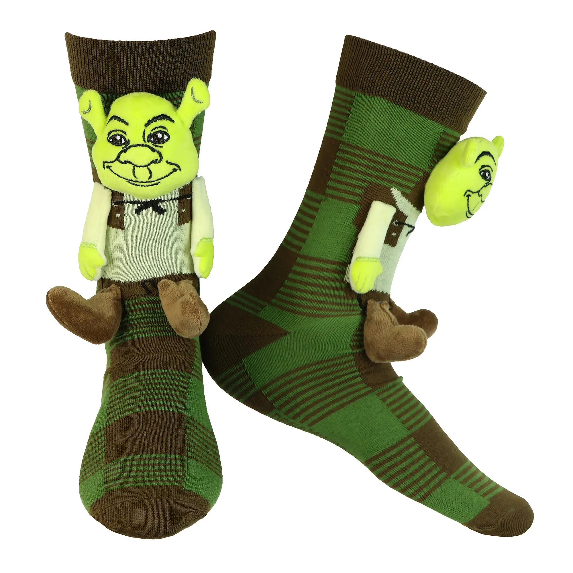 Men's Shrek Novelty Plaid Menswear Socks - 3D Plush, Soft Polyester, Mid-Calf Crew, Casual Daily Socks, 1 Pair