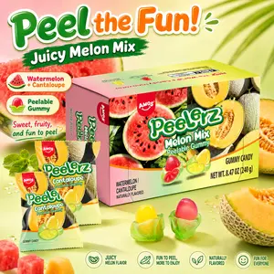 AMOS Peelerz Melon Mix Peelable Gummy Candy, Juicy Watermelon & Cantaloupe Flavor, Fun-to-Peel Fruit Gummies, Sweet Fruity Snack for Kids & Adults, 8.47 oz