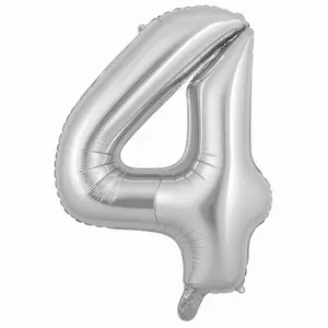 Silver Foil Number 4 Balloon - Air-Filled Metallic Decoration