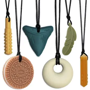 FN6 Chew Necklaces for Sensory Boys Girls and Adults, Silicone Chewy Necklace with Autism, ADHD, SPD, Chewing, Oral Motor Therapy Anxiety Necklace