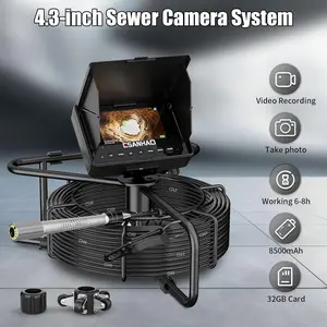 【Summervibes】Sewer Camera 100FT/30M Pipe Inspection Borescope Endoscope Camera with Light 12 LEDs 4.3" IPS Screen 32GB Card Plumbing Snake 23MM with 8500Mah Battery (30M with DVR)