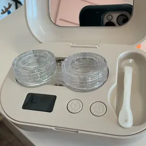 Ultrasonic Contact Lens Cleaner Rechargeable with Vanity Mirror, 3 Cleaning Modes Compact Lens Cleaner for Hard & Soft Contact Lenses, Multicolor outdoorfun,Contact lens case  Contact cleaner