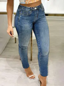 Women's Elastic Washed Slim Fit Skinny Jeans, Commuter Sexy Fashion, All Seasons Wear, Casual Plain Denim Jeans