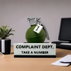 3D Printed Complaint Department Grenade Desk Sign, Creative Office Decor, Funny Office Decor, Unique Number Picker, Fun and Innovative Placement
