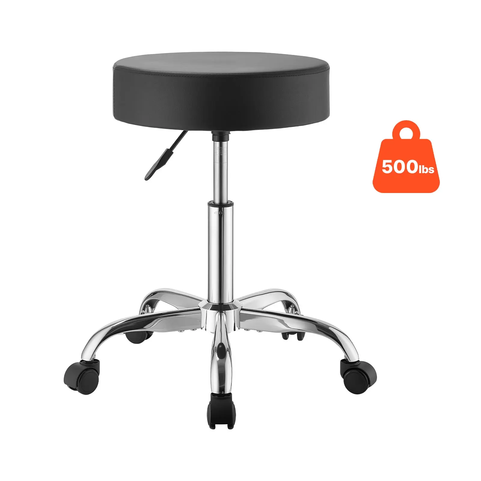 VEVOR Rolling Stool with Wheels, 500 lbs Weight Capacity, Height-Adjustable Ergonomic PU Leather Seat, Thick Cushion Soft Support Upholstered Leather Cushioning Stool, 360° Swivel Round Chair for Salon, Clinic, Cushioning Stools, Leather Stools