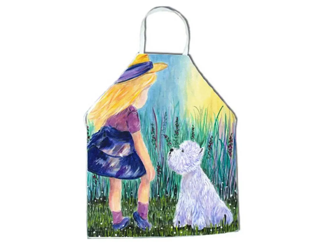 Cloth Apron for Kids - Little Girl Design with Westie Print, 27x31 in
