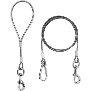 Chew Proof Dog Leash,5Ft Tie Out Cable with Detachable Short Handle,Cable Braided Cord Steel Training Dog Leash for Teething Puppies Small Medium and Large Dogs