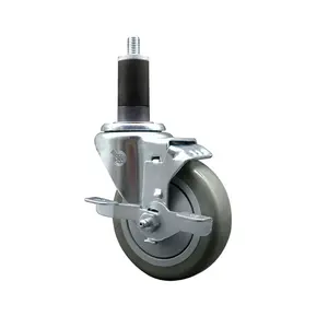 Service Caster SCC-EX20S414-PPUB-TLB-114 Polyurethane Expanding Stem Swivel Caster with 4 in. Gray Wheel & 1.25 in. Stem & Top Locking Brake