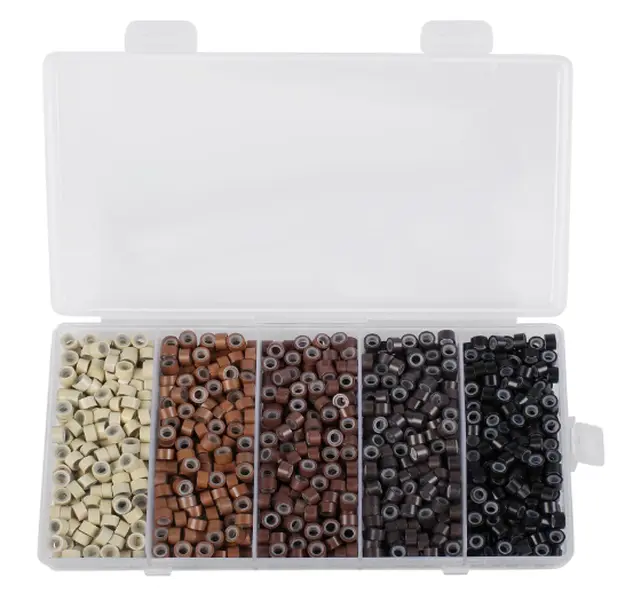 1000PCS Silicone Hair Extensions Beads, 5mm Lined Micro Links Beads Hair Styling Tools Accessory