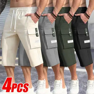 Men's Work Cargo Pants, 4 Pack, Elastic Waistband with Drawstring Closure, Multi-Pocket Design, Regular Fit, Casual Workwear Style