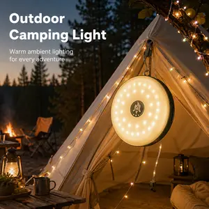 Camping String Lights, 4 in 1 Quick Storage 33FT Rechargeable Tent Lights String with 8 Lighting Modes, Hanging Waterproof Portable LED Lamp for Outdoor Patio Awning Party Essentials