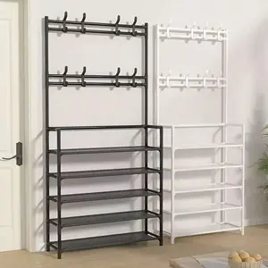 Multifunctional Shoe And Hat Rack 5- Storage Rack With 8 Hooks, Large Capacity To Store Shoes, Boots, Clothes, Hats, Bags, Home Organization And Storage And Save Space Room Decor Home Essentials multiple layer