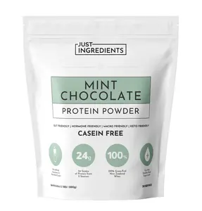 Just Ingredients Mint Chocolate Protein Powder – 30 Serving Bag – Grass-Fed Whey & Plant Protein Blend with Real Cocoa & Peppermint –Sweetened, Non-GMO, Gluten-Free, No Artificial Flavors