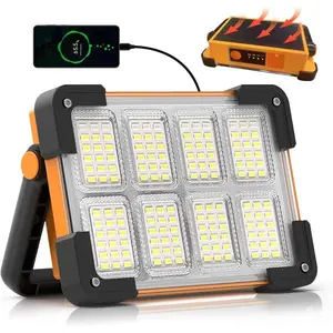 120W Solar Rechargeable Work Light, 144 LED 10000LM Led Work Light with 4 Modes, Portable Flood Light with Stand, IP66 Waterproof Outdoor Working Light for Emergency Mechanic Camping Repair (Yellow)
