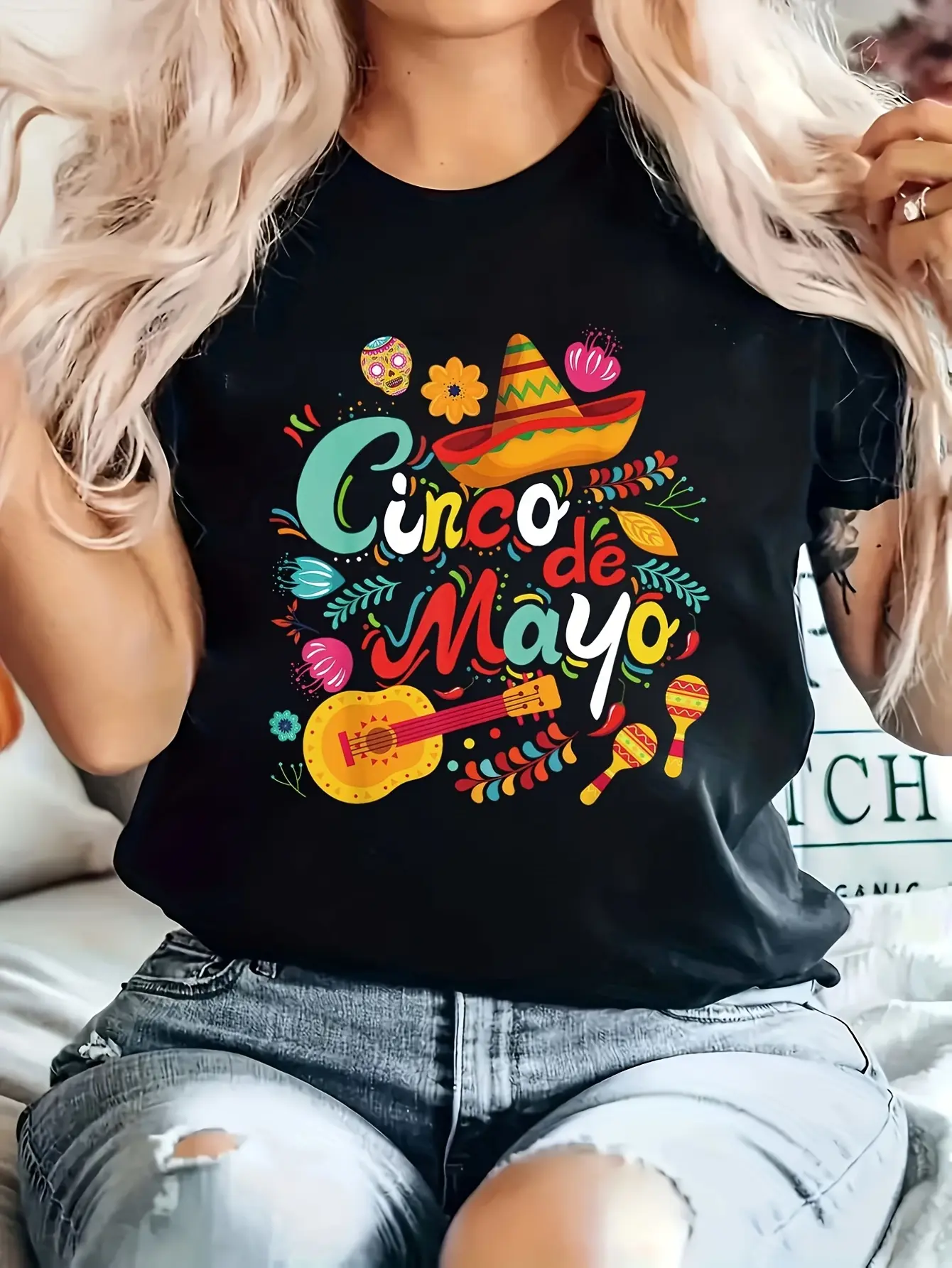 2026 Summer Men's Short-Sleeve Graphic Tee - Fiesta Ready, Vibrant Cinco de Mayo Party Streetwear, Unisex Breathable Classic Crew Neck Day Print Top