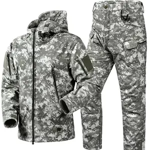 Winter Thicken Men Camo Suit Waterproof Tactical Training Set Multi-pocket Hooded Jacket Fleece Pants Outdoor Hunting 2-piece Autumn winter