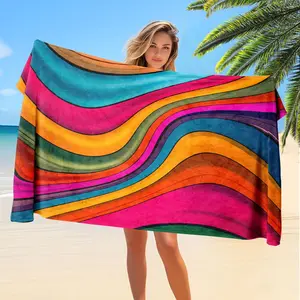 1pc Large Beach Towel, Tropical Rainbow Wave Design, Super Absorbent Quick Dry Microfiber, Lightweight Soft for Beach Pool Camping Travel, Travel Towels, Quick Drying Towels