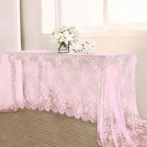 Pink Lace Table Cloth 60 x 120 Inches Rectangle Vintage Embroidered Bridal Wedding Table Cloth Sheer Overlay For Rustic Outdoor Party Reception Home Decor