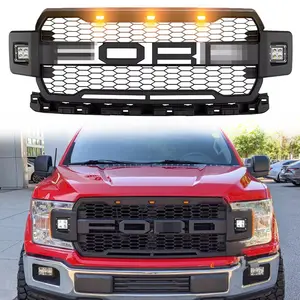 Grille For Ford F150 2018 2019 2020 Raptor Style Upper Bumper Grill W/LED+Letter