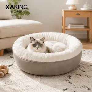 XAKING Round Donut Snuggle Pet Bed - 19.7"x19.7"x5.9"/25"x25"x8" Premium Soft Flannel Fabric, Gentle Support, Round Raised Bolster Rim, Non-Slip Bottom, Cold Water Machine Washable, Versatile Outlook Indoor Cat Cushion, Ideal Gift