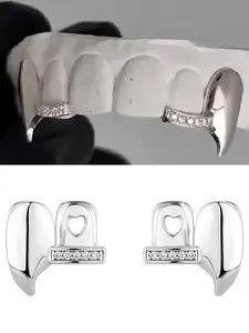 Men's Zirconia Tooth Caps Bar Combo, Unique Fake Teeth, Cross-Border Hip-Hop Accessory, Asymmetric Sharp Tip Design, Tooth Gems